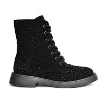 Coturno Godiva Rasteiro Camurça Strass Feminino Preto