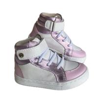 Coturno Infantil Tututi Feminino Sneaker Couro Rosa Perolado