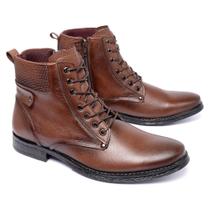 Coturno Masculino Couro Conforto Linha Premium Cor Café Coturno Masculino Couro Conforto Linha Premium Cor Café