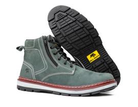 Coturno Masculino Couro Zíper Confortável Casual Cinza 835