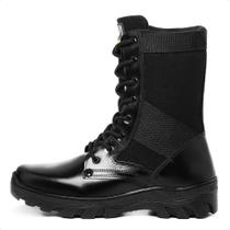 Coturno Militar Bota Masculina em Couro Cano Alto Cadarço e Zíper Auto Brilho Macio Resistente Coturno Militar Bota Masculina em Couro Cano Alto Cadarço e Zíper Auto Brilho Macio Resistente