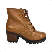 Coturno Pegada Em couro legitimo Salto grosso Feminino 281321 Coturno Pegada Em couro legitimo Salto grosso Feminino 281321