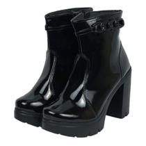 Coturno Plataforma Feminino Detalhe Em Corrente Preto Confortável