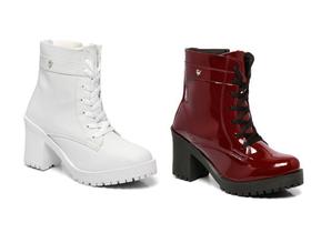 Coturno Salto Alto Kit 2 Pares Combo Bota Macia Tratorada Feminina Cano Curto