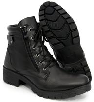 Coturno Salto Feminino Preto Militar Confortável Zíper Cadarço Confort Flex