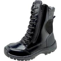 Coturno Tatico Force Militar 2 Zíperes Couro Com Brilho Tamanho: 38Cor:Preto
