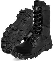 Coturno Tático Militar, Couro E Lona Preta, C/ Zíper, Extra Leve.