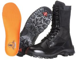 Coturno Tático Militar, Couro E Lona Preta, C/ Zíper, Extra