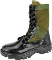 Coturno Tático Militar, Couro, Lona Verde Selva, C/ Zíper, E