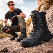 Coturno Tático Militar Masculino Bota Adventure Cano Alto Tratorada Resistente Preta Confortável Tra Coturno Tático Militar Masculino Bota Adventure Cano Alto Tratorada Resistente Preta Confortável Tra