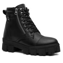 Coturno Tratorada Bota Feminina Preta de Sola Alta Ziper Lateral Blogueira Moda Moderna Confortável Coturno Tratorada Bota Feminina Preta de Sola Alta Ziper Lateral Blogueira Moda Moderna Confortável