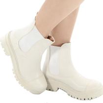 Coturno Tratorado Feminino Cano Médio Salto Baixo Galocha Elástico Bota