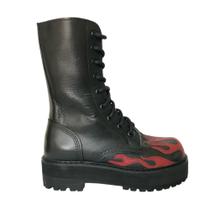 Coturno Vilela Boots Flames Couro Legítimo Cano Médio e Baixo Estilo e Durabilidade