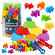 Counting Animals Toys Matching Game para crianças com tigelas de seleção, aprendizagem pré-escolar, atividades educacionais, brinquedos, classificação de cores e conjunto de jogos sensoriais, brinquedos Montessori para crianças de 3 a 5 anos