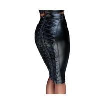 Couro feminino com laço até saia com zíper, saia lápis, vestido steampunk