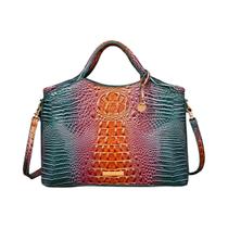 Couro genuíno padrão de crocodilo colorido cor sólida high-end retro bolsa feminina
