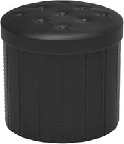 Couro otomano dobrável para armazenamento, redondo, 36x36x33cm, couro preto Couro otomano dobrável para armazenamento, redondo, 36x36x33cm, couro preto