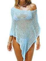 Cover Up Saodimallsu para mulheres, malha de crochê transparente, azul encolhido Cover Up Saodimallsu para mulheres, malha de crochê transparente, azul encolhido