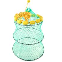 Covo Samburá Flutuante Viveiro Pesca Reforçado com Aço Cesto Retrátil Isca Nylon Pesca Tilápia Lambari Dobrável Com Boia e Corda 50x70cm