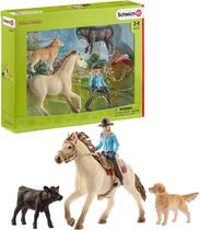 Cowgirl e Cavalo do Mundo da Fazenda Schleich para Crianças de 3-8 Anos com 6 Peças