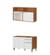 Cozinha 120cm Luana com Aéreo Portas de Correr de Vidro e Balcão de Pia Sem Tampo - Cinamomo/Branco Aramóveis Cozinha 120cm Luana com Aéreo Portas de Correr de Vidro e Balcão de Pia Sem Tampo - Cinamomo/Branco Aramóveis