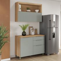 Cozinha 2 Peças com Balcão 1 Porta 3 Gavetas e Armário Aéreo Marquesa 120 Cm Nes - Cor: Nature/Verde - Nesher