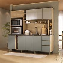 Cozinha 205cm MDF 15mm com Portas de Vidro Érica Bege/Amendoa/Acqua Cozinha 205cm MDF 15mm com Portas de Vidro Érica Bege/Amendoa/Acqua