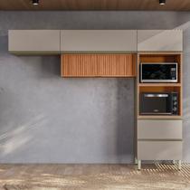 Cozinha 270cm Aéreo Ripado 3 Peças Proença Bege/Nogueira/Nude Prime