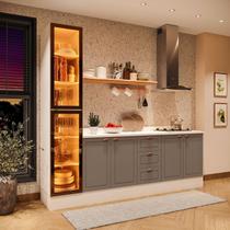 Cozinha 3 Peças com Rodapé e Tampo com Cristaleira com LED Pérola Yescasa Cozinha 3 Peças com Rodapé e Tampo com Cristaleira com LED Pérola Yescasa