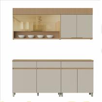 Cozinha 4 Peças 6 portas 1 Porta Vidro 3 Gavetas Realeza Premium 200 cm MDF Nesher Cozinha 4 Peças 6 portas 1 Porta Vidro 3 Gavetas Realeza Premium 200 cm MDF Nesher