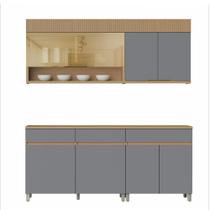 Cozinha 4 Peças 6 portas 1 Porta Vidro 3 Gavetas Realeza Premium 200 cm MDF Nesher Cozinha 4 Peças 6 portas 1 Porta Vidro 3 Gavetas Realeza Premium 200 cm MDF Nesher