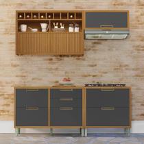 Cozinha 4 Peças Armário Geladeira Ripado Imperatriz 100% MDF Marrom/Freijó/Grafite Cozinha 4 Peças Armário Geladeira Ripado Imperatriz 100% MDF Marrom/Freijó/Grafite