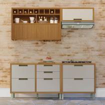 Cozinha 4 Peças Armário Geladeira Ripado Imperatriz 100% MDF Marrom/Freijó/Off White Cozinha 4 Peças Armário Geladeira Ripado Imperatriz 100% MDF Marrom/Freijó/Off White