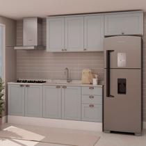 Cozinha 4 Peças com Aéreo para Geladeira e Balcão com Tampo Impermeável para Cooktop 100% MDF Cinza/Branco/Fendi Cozinha 4 Peças com Aéreo para Geladeira e Balcão com Tampo Impermeável para Cooktop 100% MDF Cinza/Branco/Fendi