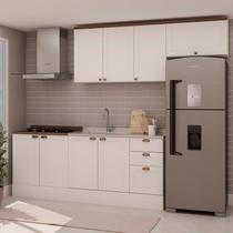 Cozinha 4 Peças com Aéreo para Geladeira e Balcão com Tampo para Cooktop 100% MDF Branco/Fosco/Ébano