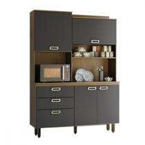 Cozinha 4 Portas 3 Gavetas Ravena Ipe Wood com Grafite Batrol