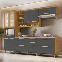 Cozinha 5 Peças Armário Geladeira Burguesa Premium 100% MDF Marrom/Freijó/Grafite