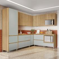 Cozinha 9 Peças Canto 12 Portas E 8 Gavetas Ripado Rainha 100 MDF