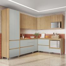 Cozinha 9 Peças Canto Direita e Esquerda 12 Portas 8 Gavetas Ripado Rainha 100% MDF Marrom/Nature/Verde Cozinha 9 Peças Canto Direita e Esquerda 12 Portas 8 Gavetas Ripado Rainha 100% MDF Marrom/Nature/Verde