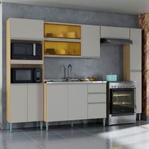 Cozinha Ambiente Aline com Balcão e Paneleiro Damasco Off White - Poquema Cozinha Ambiente Aline com Balcão e Paneleiro Damasco Off White - Poquema