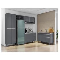 Cozinha Ambiente Vanessa e Balcão de Pia Tatiane 120 cm Cinza Fosco - AJL