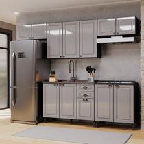 Cozinha Americana Modulada 1 Balcão para Pia Sem Tampo 1 Aéreo de 120cm 2 Armário Geladeira 1 Balcão 80cm Compacta 5 Peças Paris