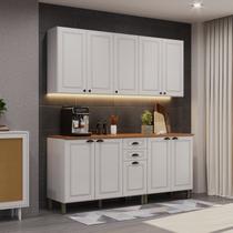 Cozinha Americana Modulada Balcão 120cm com Tampo Aéreo 120cm Aéreo 80cm Balcão Duplo 80cm Compacta 4 Peças Paris