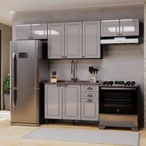 Cozinha Americana Modulada Balcão 120cm para Pia Sem Tampo 2 Armários Geladeira 1 Aéreo 3 portas 120cm Compacta 5 Peças Paris