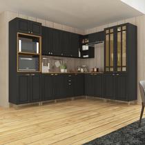 Cozinha Americana Modulada de Canto Reto Torre Quente Cristaleira com Vidro Reflecta Balcão 120cm para Pia com Tampo Completa 8 Peças Paris