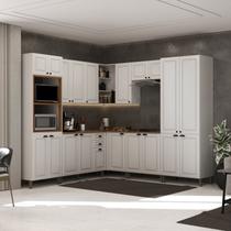 Cozinha Americana Modulada de Canto Reto Torre Quente Paneleiro 4 portas Balcão 120cm com Tampo Completa 8 Peças Paris