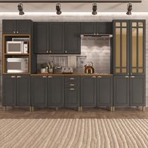 Cozinha Americana Modulada Torre Quente Cristaleira com Vidro Reflecta com Tampo Completa 6 Peças Paris