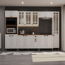 Cozinha Americana Modulada Torre Quente Paneleiro e Aéreo com Vidro Reflecta com Tampo Completa 6 Peças Paris