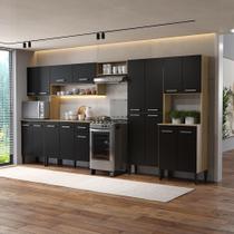Cozinha Arizona Linea 17 Portas 1 Gaveta MDP Carvalho com Preto Carraro