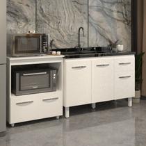 Cozinha Armário Balcão Gabinete de Pia Aline 120 cm e Balcão Amanda para Microondas e Forno Elétrico Branco Cozinha Armário Balcão Gabinete de Pia Aline 120 cm e Balcão Amanda para Microondas e Forno Elétrico Branco